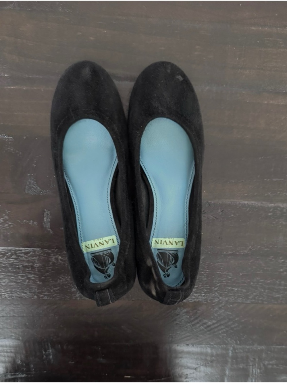 Lanvin Black Suede Ballet Flats with Light Blue Insole